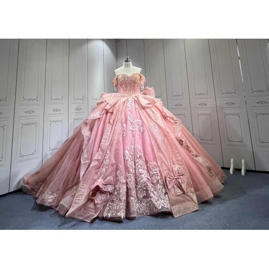 Mumuleo Rose Pink Sweetheart Sweep Train Luxury Floral Print Satin Modest Quinceanera Dresses 2026