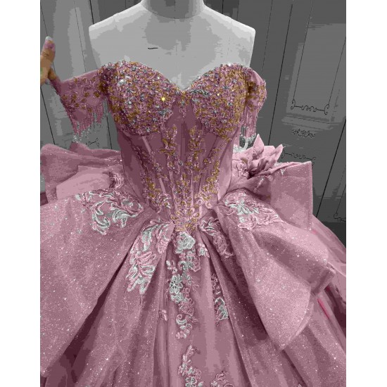 Mumuleo Rose Pink Sweetheart Sweep Train Luxury Floral Print Satin Modest Quinceanera Dresses 2026