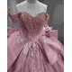Mumuleo Rose Pink Sweetheart Sweep Train Luxury Floral Print Satin Modest Quinceanera Dresses 2026