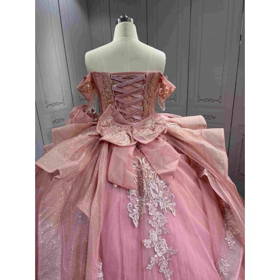 Mumuleo Rose Pink Sweetheart Sweep Train Luxury Floral Print Satin Modest Quinceanera Dresses 2026