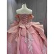 Mumuleo Rose Pink Sweetheart Sweep Train Luxury Floral Print Satin Modest Quinceanera Dresses 2026