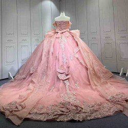 Mumuleo Rose Pink Sweetheart Sweep Train Luxury Floral Print Satin Modest Quinceanera Dresses 2026