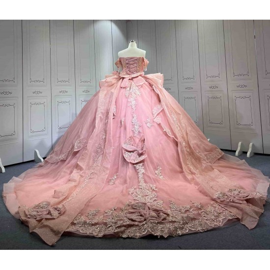 Mumuleo Rose Pink Sweetheart Sweep Train Luxury Floral Print Satin Modest Quinceanera Dresses 2026