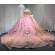 Mumuleo Rose Pink Sweetheart Sweep Train Luxury Floral Print Satin Modest Quinceanera Dresses 2026