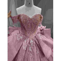 Mumuleo Rose Pink Sweetheart Sweep Train Luxury Floral Print Satin Modest Quinceanera Dresses 2026
