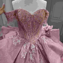 Mumuleo Rose Pink Sweetheart Sweep Train Luxury Floral Print Satin Modest Quinceanera Dresses 2026