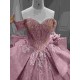 Mumuleo Rose Pink Sweetheart Sweep Train Luxury Floral Print Satin Modest Quinceanera Dresses 2026