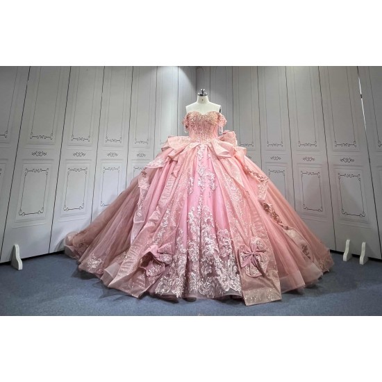 Mumuleo Rose Pink Sweetheart Sweep Train Luxury Floral Print Satin Modest Quinceanera Dresses 2026