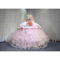 Mumuleo Light Pink Mexican Quinceanera Ball Gown Floor-Length Dresses with Chapel Train Modern Satin Knitted for Teenagers 2026