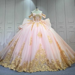 Mumuleo Blush Pink Quinceanera Ball Gown Floor-Length Chapel Train Modern Satin Lace Print Teenagers Dresses 2026