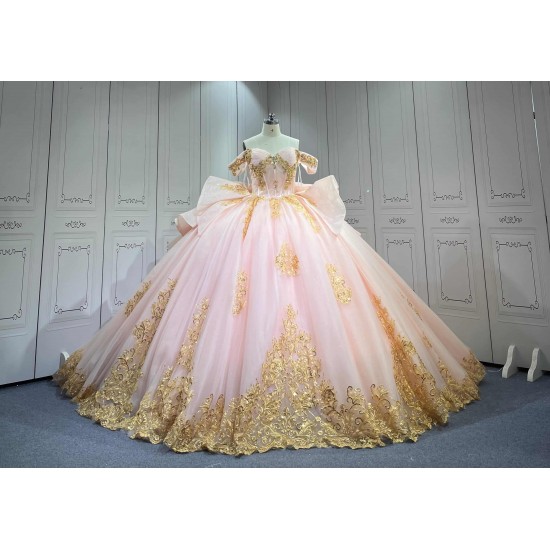 Mumuleo Blush Pink Quinceanera Ball Gown Floor-Length Chapel Train Modern Satin Lace Print Teenagers Dresses 2026
