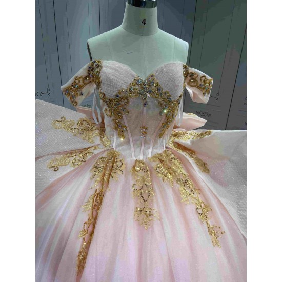 Mumuleo Blush Pink Quinceanera Ball Gown Floor-Length Chapel Train Modern Satin Lace Print Teenagers Dresses 2026