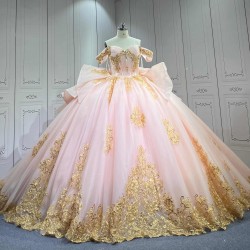 Mumuleo Blush Pink Quinceanera Ball Gown Floor-Length Chapel Train Modern Satin Lace Print Teenagers Dresses 2026