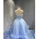 Mumuleo Sky Blue Modern Ball Gown Floor-Length Quinceanera Dresses with Satin Lace Chapel Train and Natural Waist 2026