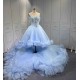 Mumuleo Sky Blue Modern Ball Gown Floor-Length Quinceanera Dresses with Satin Lace Chapel Train and Natural Waist 2026