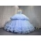 Mumuleo Sky Blue Modern Ball Gown Floor-Length Quinceanera Dresses with Satin Lace Chapel Train and Natural Waist 2026