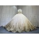 Mumuleo Champagne Quinceanera Floor-Length Ball Gown Chapel Train Modern Satin Lace Print Natural Waist Teenagers Dress 2026