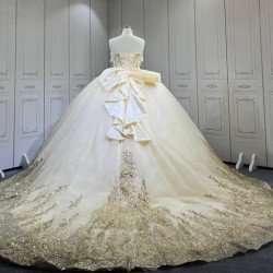 Mumuleo Champagne Quinceanera Floor-Length Ball Gown Chapel Train Modern Satin Lace Print Natural Waist Teenagers Dress 2026