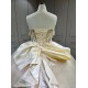 Mumuleo Champagne Quinceanera Floor-Length Ball Gown Chapel Train Modern Satin Lace Print Natural Waist Teenagers Dress 2026