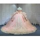 Mumuleo Blush Pink Quinceanera Ball Gown Floor-Length Chapel Train Modern Satin Lace Natural Waist Dress 2026