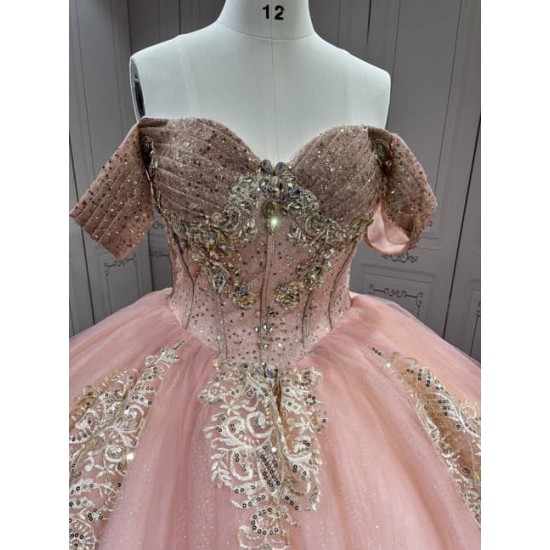 Mumuleo Blush Pink Quinceanera Ball Gown Floor-Length Chapel Train Modern Satin Lace Natural Waist Dress 2026