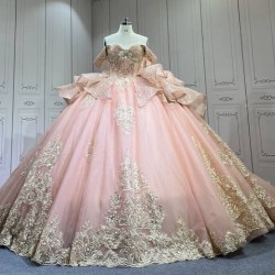 Mumuleo Blush Pink Quinceanera Ball Gown Floor-Length Chapel Train Modern Satin Lace Natural Waist Dress 2026