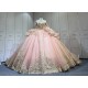 Mumuleo Blush Pink Quinceanera Ball Gown Floor-Length Chapel Train Modern Satin Lace Natural Waist Dress 2026