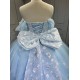 Mumuleo Sky Blue Quinceanera Ball Gown Floor-Length Dress with Big Bowtie Chapel Train Modern Satin Lace Design for Teenagers