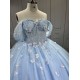 Mumuleo Sky Blue Quinceanera Ball Gown Floor-Length Dress with Big Bowtie Chapel Train Modern Satin Lace Design for Teenagers