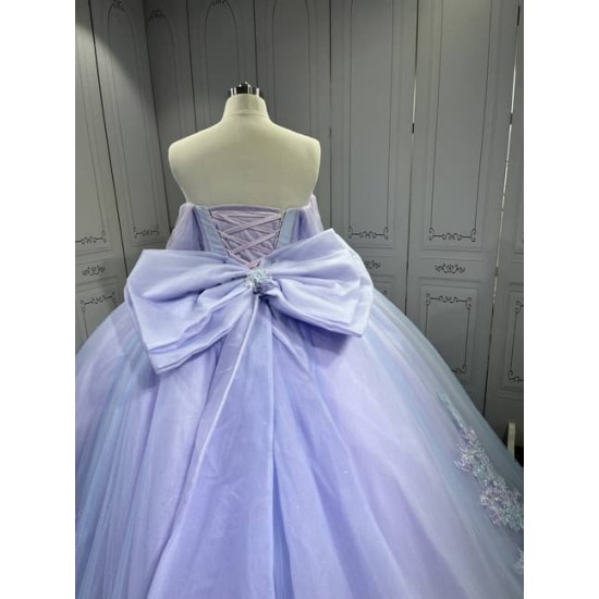 Mumuleo Periwrinkle Quinceanera Ball Gown Floor-Length Modern Satin Chapel Train Lace Print Natural Waist for Teenagers 2026