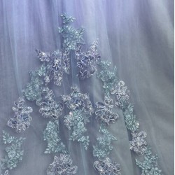 Mumuleo Periwrinkle Quinceanera Ball Gown Floor-Length Modern Satin Chapel Train Lace Print Natural Waist for Teenagers 2026