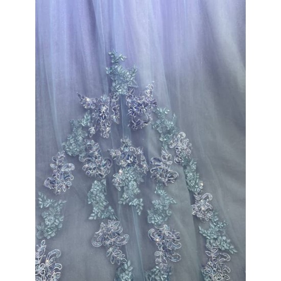 Mumuleo Periwrinkle Quinceanera Ball Gown Floor-Length Modern Satin Chapel Train Lace Print Natural Waist for Teenagers 2026