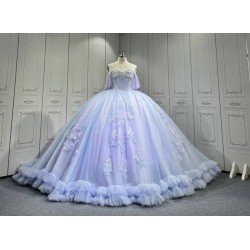 Mumuleo Periwrinkle Quinceanera Ball Gown Floor-Length Modern Satin Chapel Train Lace Print Natural Waist for Teenagers 2026