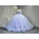 Mumuleo Periwrinkle Quinceanera Ball Gown Floor-Length Modern Satin Chapel Train Lace Print Natural Waist for Teenagers 2026
