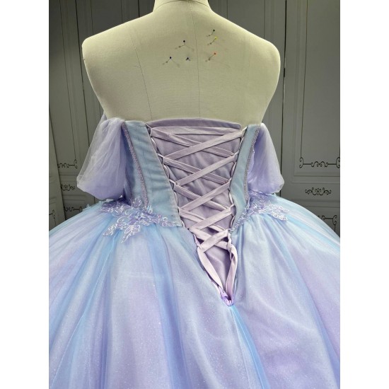 Mumuleo Periwrinkle Quinceanera Ball Gown Floor-Length Modern Satin Chapel Train Lace Print Natural Waist for Teenagers 2026
