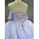 Mumuleo Periwrinkle Quinceanera Ball Gown Floor-Length Modern Satin Chapel Train Lace Print Natural Waist for Teenagers 2026