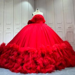 Mumuleo Red Quinceanera Ball Gown Floor-Length Chapel Train Modern Satin Lace Natural Waist Print Teenagers 2026