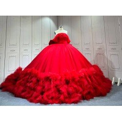 Mumuleo Red Quinceanera Ball Gown Floor-Length Chapel Train Modern Satin Lace Natural Waist Print Teenagers 2026