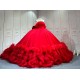 Mumuleo Red Quinceanera Ball Gown Floor-Length Chapel Train Modern Satin Lace Natural Waist Print Teenagers 2026