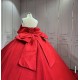Mumuleo Red Quinceanera Ball Gown Floor-Length Chapel Train Modern Satin Lace Natural Waist Print Teenagers 2026