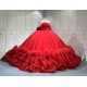 Mumuleo Red Quinceanera Ball Gown Floor-Length Chapel Train Modern Satin Lace Natural Waist Print Teenagers 2026