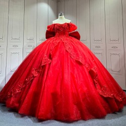 Mumuleo Red Ball Gown Floor-Length Quinceanera Dress with Chapel Train Modern Satin Lace Print Natural Waist for Teenagers 2026