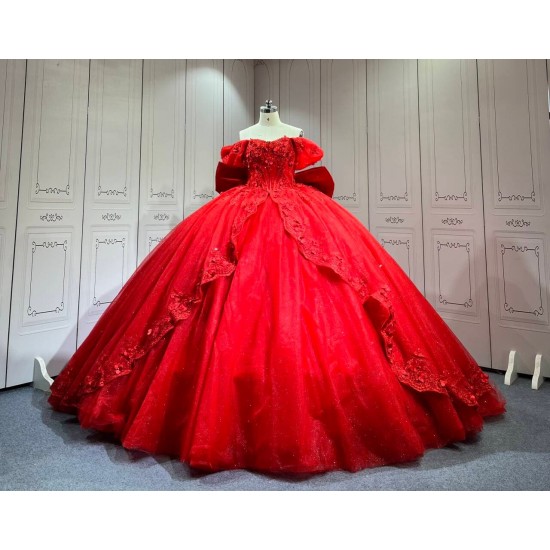 Mumuleo Red Ball Gown Floor-Length Quinceanera Dress with Chapel Train Modern Satin Lace Print Natural Waist for Teenagers 2026