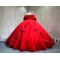 Mumuleo Red Ball Gown Floor-Length Quinceanera Dress with Chapel Train Modern Satin Lace Print Natural Waist for Teenagers 2026