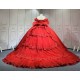 Mumuleo Red Ball Gown Floor-Length Quinceanera Dress with Chapel Train Modern Satin Lace Print Natural Waist for Teenagers 2026