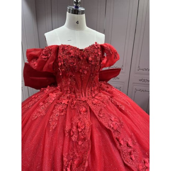 Mumuleo Red Ball Gown Floor-Length Quinceanera Dress with Chapel Train Modern Satin Lace Print Natural Waist for Teenagers 2026