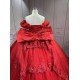Mumuleo Red Ball Gown Floor-Length Quinceanera Dress with Chapel Train Modern Satin Lace Print Natural Waist for Teenagers 2026