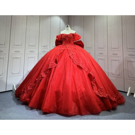 Mumuleo Red Ball Gown Floor-Length Quinceanera Dress with Chapel Train Modern Satin Lace Print Natural Waist for Teenagers 2026