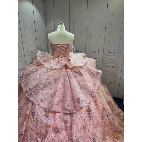 Mumuleo Rose Gold Ball Gown Floor-Length Quinceanera Dress Chapel Train Modern Satin Lace Print Natural Waist for Teenagers 2026