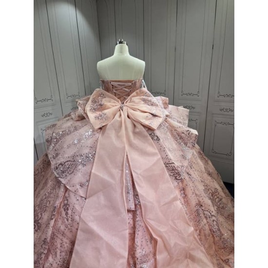 Mumuleo Rose Gold Ball Gown Floor-Length Quinceanera Dress Chapel Train Modern Satin Lace Print Natural Waist for Teenagers 2026